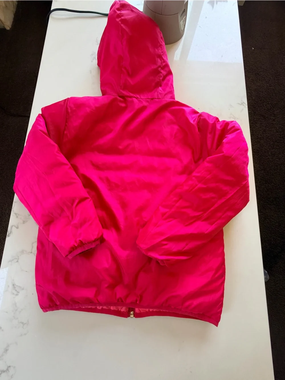 Eddie Bauer Girls Bright Pink Hooded Puffer Jacket Reversible